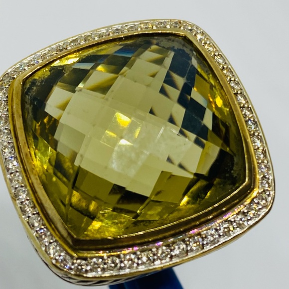 $3250 DAVID YURMAN 18K GOLD SS DIAMOND ALBION EXTRA LARGE LEMON QUARTZ R… - Picture 13 of 16